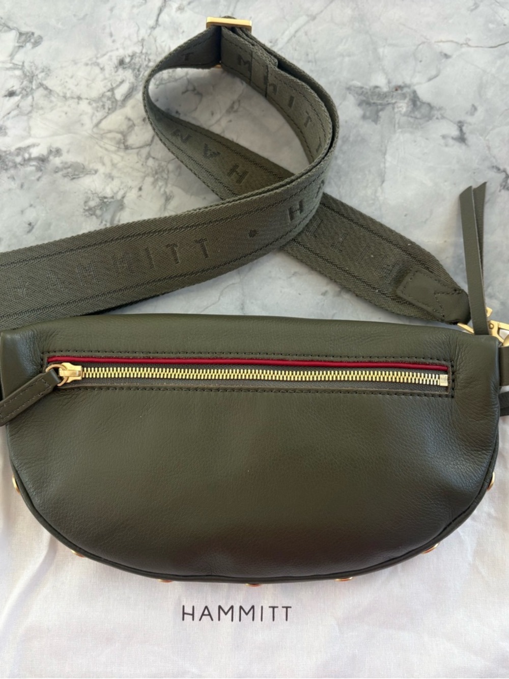 Hammitt Olive Green Leather Crossbody Belt Bag with Gold Hardware - Picture 2 of 3